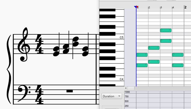 Piano Roll and Sheet Music Thirds